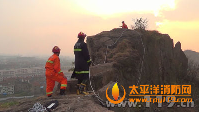 绍兴柯桥区羊山公园一人困于悬崖
