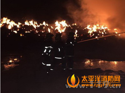 宁夏一草场麦草堆垛大火