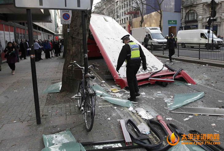 英国伦敦双层巴士撞树致多人受伤