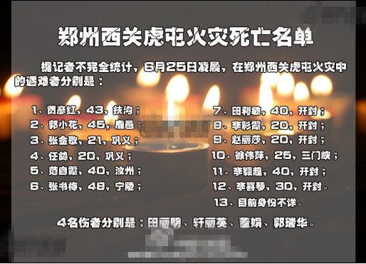 郑州小区火灾死亡人数全为女性
