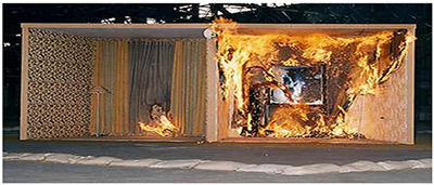  图7阻燃纺织品与未阻燃纺织品燃烧对比