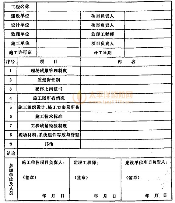 水喷雾灭火系统施工现场质量管理检查记录