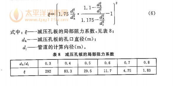 减压孔板的局部阻力系数