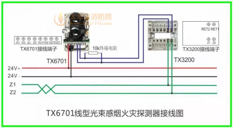 TX6701线性光束感烟火灾探测器接线图