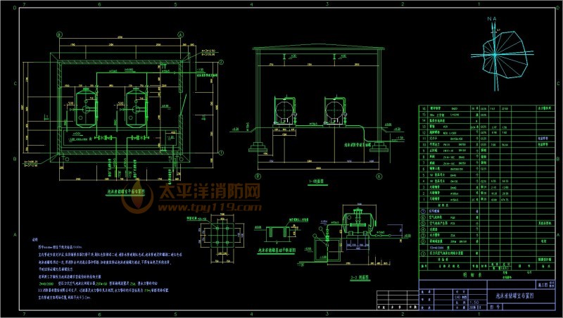电厂油罐泡沫消防施工图CAD
